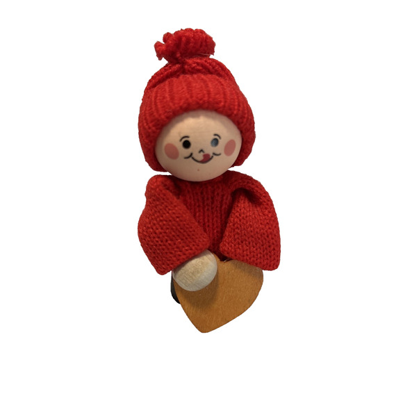 Vtg Swedish Tomte Figurine Collectible Handmade Wooden Child Heart Christmas - Picture 1 of 5